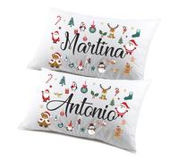 Coppia di federe PERSONALIZZABILI matrimoniali natalizie divertenti personaggi natale Buon Natale Personalizza con nome