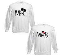 Coppia di Felpe Love You And Me Mr And Mrs Mouse Bianche Uomo L Donna S con Cappuccio