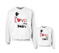 Coppia Di Felpe Mamma/Figlio/a Festa della Mamma "I Love baby/mom "