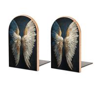 Coppia di fermalibri in legno con ali bianche con accenti dorati, 2 pezzi, robusti, organizer da scrivania per casa, ufficio, biblioteche