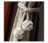 Coppia di fermatende a corda, fatti a mano, con giunto con nappa annodata a sfera, in cotone, accessori per tende White