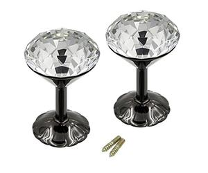 Coppia di ganci da parete BTSKY® per nastri ferma tende, con base cromata e pomelli in cristallo di vetro colorato da 60 mm Black