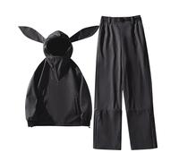 Coppia di giacche da sci e pantaloni in tinta unita con cappuccio in pile polare spesso, due pezzi per e, Nero , M