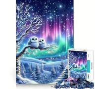 Coppia di gufi delle nevi sotto l'aurora boreale - Puzzle da 1000 pezzi per adolescenti, ideale per migliorare la memoria, per un relax informale e per esporre opere d'arte dai tagli netti (38x52cm)