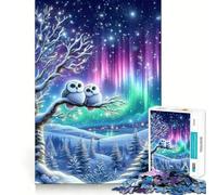 Coppia di gufi delle nevi sotto l'aurora boreale - Puzzle da 1000 pezzi per adolescenti - Migliora la memoria - Rilassante e confortevole - Taglio preciso - Regalo festivo (50x75cm)