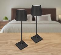 Coppia Di Lampada Da Tavolo LED Set 2 Pezzi Design Controllo Touch Selezione Colore Intensità Dimmerabile Altezza Regolabile Con Adattatore Per Bottiglia 3000/4500/600K - 2Pz-Plain-Nero