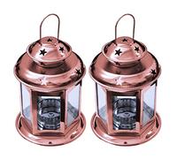 Coppia di lanterne da appendere in vetro antico dal design europeo con stelle e telaio in metallo, lampada da notte, romantica decorazione natalizia per feste di nozze, confezione originale (bronzo)