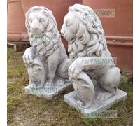 Coppia di leoni cm 40 leone stemma in cemento marmo e pietra statua giardino