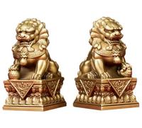 Coppia di leoni in ottone di Pechino, statue di leoni guardiani Fengshui Fu Foo, ornamenti decorativi portafortuna - Congratulazioni per l'inaugurazione della casa per allontanare l'energia maligna,