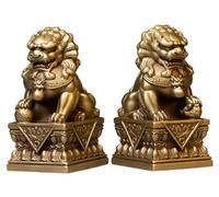 Coppia di leoni in ottone di Pechino, statue di leoni guardiani Fengshui Fu Foo, ornamenti decorativi portafortuna - Congratulazioni per l'inaugurazione della casa per allontanare l'energia maligna,