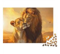 Coppia di leoni innamorati Puzzle da 1000 pezzi Famiglia di leoni al tramonto per adulti Gioco educativo Bellissima decorazione Difficile sfida maschile e femminile Compleanno 38x26cm/1000pcs Regalo
