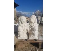 COPPIA DI LEONI LEONE IN CEMENTO E MARMO CON STEMMA ARALDICO DA PER GIARDINO