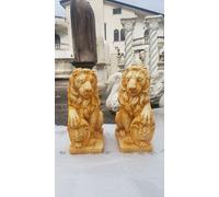 COPPIA DI LEONI LEONE IN CEMENTO E MARMO CON STEMMA ARALDICO DA PER GIARDINO
