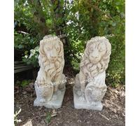 COPPIA DI LEONI STATUA CON STEMMA ARALDICO FREGIO SCUDO PER ESTERNO DA GIARDINO