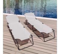 Coppia Di Lettini Pieghevoli Prendisole Senza Tettuccio Parasole Schienale Reclinabile Regolabile Struttura In Metallo Nero Sedia Sdraio Per Spiaggia Mare Giardino Piscina 187 x 53 x 24 Cm (Gray)