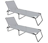 Coppia Di Lettini Pieghevoli Prendisole Senza Tettuccio Parasole Schienale Reclinabile Regolabile Struttura In Metallo Nero Sedia Sdraio Per Spiaggia Mare Giardino Piscina 187 x 53 x 24 Cm (Gray)