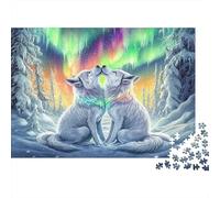 Coppia di Lupi Artici Puzzle 1000 Pezzi Carta Foresta Aurora Set Puzzle 1000 Pezzi Relax Decorazione Regalo Famiglia Adulti Tempo Libero 38x26cm/1000pcs