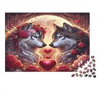 Coppia di lupo romantico Puzzle 1000 Pezzi Idea Regalo Uomo Donna Due lupi che formano forma di cuore Puzzle Giocattolo Decompressivo Intellettuale Educativo Divertente Gioco Famiglie Decorazione