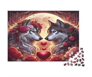 Coppia di lupo romantico Puzzle 1000 Pezzi Regali Amanti Amici Due lupi che formano forma di cuore Puzzle Giocattolo Decompressivo Intellettuale Educativo Intrattenimento Creativo Erwachsene