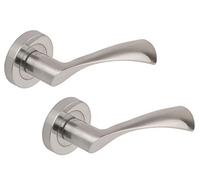 Coppia di maniglie a leva con rosetta, per porta interna, design Flex, in cromo o ottone