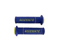 Coppia di Manopole In Gomma Bicomponente Blu con Scritta Accossato Gialla per Triumph Daytona 675 dal 2006 al 2016 (CC 675)