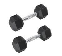 Coppia di Manubri Pesi Esagonali Rivestiti in Gomma Set 2 Bilancieri da 5 Kg Con Impugnatura Cromata Ergonomica