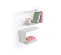 Coppia di mensole in metallo Camilla a C, 35x18x20 cm, Bianco