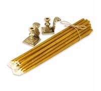 Coppia di mini portacandele in ottone decorato + 20 candele sottili coniche...