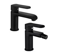 Coppia di Miscelatore Rubinetto Bidet e Miscelatore Lavabo Linea Puma Nero Opaco