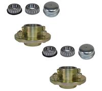 Coppia di mozzi ruota in ghisa per rimorchio 4" PCD 1" cuscinetto conico 4 bo...