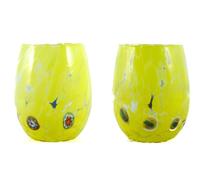 Coppia Di Murano Occhiali Bere Artistico Bicchiere Giallo Multi Millefiori