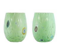 Coppia Di Murano Occhiali Bere Artistico Bicchiere Verde Multi Millefiori