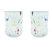 Coppia Di Murano Occhiali Bere Artistico Bicchieri Bianco Multi Millefiori