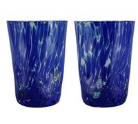 Coppia Di Murano Occhiali Bere Artistico Bicchieri Blu Mano Millefiori Set