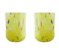 Coppia Di Murano Occhiali Bere Artistico Bicchieri Giallo Vari Millefiori Venice