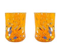 Coppia Di Murano Occhiali Bere Bicchieri Arancione Mano Multi Millefiori Venezia