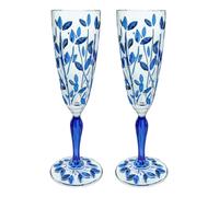 Coppia Di Murano Occhiali Champagne Blu Vino Luce Stelo Fiore Venezia