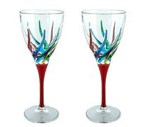Coppia Di Murano Vino Occhiali Dipinto a Mano Multi Rosso Stelo Venezia Italia