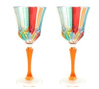 Coppia Di Murano Vino Occhiali Multi Arancione Stelo Dipinto a Mano Venezia