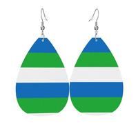 Coppia di orecchini a goccia in pelle con bandiera della Sierra Leone, set di orecchini pendenti da donna in pelle leggera.
