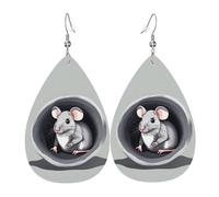 Coppia di orecchini a goccia in pelle con topolino nel buco, set di orecchini pendenti da donna in pelle leggera