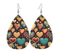 Coppia di orecchini in pelle con cuori colorati a goccia in finta pelle, da donna, leggeri orecchini pendenti in pelle.
