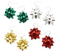Coppia di orecchini natalizi in metallo con fiocco a stella, colore casuale, da donna, per feste in maschera, regali per calze della Befana, infrangibili, gioielli per costume da festa per ragazze 3+Y