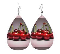Coppia di orecchini pendenti in pelle con ciliegie cilene cilene in finta pelle, da donna, leggeri orecchini pendenti in pelle.