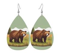 Coppia di orecchini pendenti in pelle con orso marrone che cammina a goccia, set di orecchini pendenti da donna in pelle leggera.