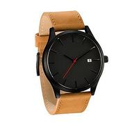 Coppia di orologi economici da donna in pelle alla moda analogico al quarzo rotondo da polso da uomo d'affari, A, misura unica