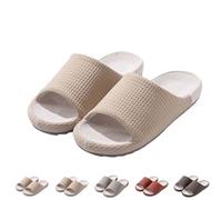 Coppia di pantofole in lino, da donna, comode, antiscivolo, per la casa, in memory foam, per le stagioni, per interni cozy slippers, in tessuto da uomo, infradito da donna, beige., 40 EU