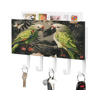 Coppia di pappagalli, portachiavi a forma di oliva per parete, organizer decorativo per la posta con 5 ganci portachiavi adesivi, porta chiavi con vassoio, appendiabiti da parete per ingresso, porta