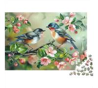 Coppia di Pettirossi sui Fiori Puzzle 1000 pezzi Coppia di Uccelli sul Ramo Cartone oftense per Serate di Giochi in Famiglia Rilassamento Mentale 38x26cm/1000pcs
