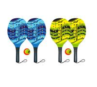 Coppia di Racchettoni da Spiaggia in Legno con Pallina Professionale Blu o Giallo